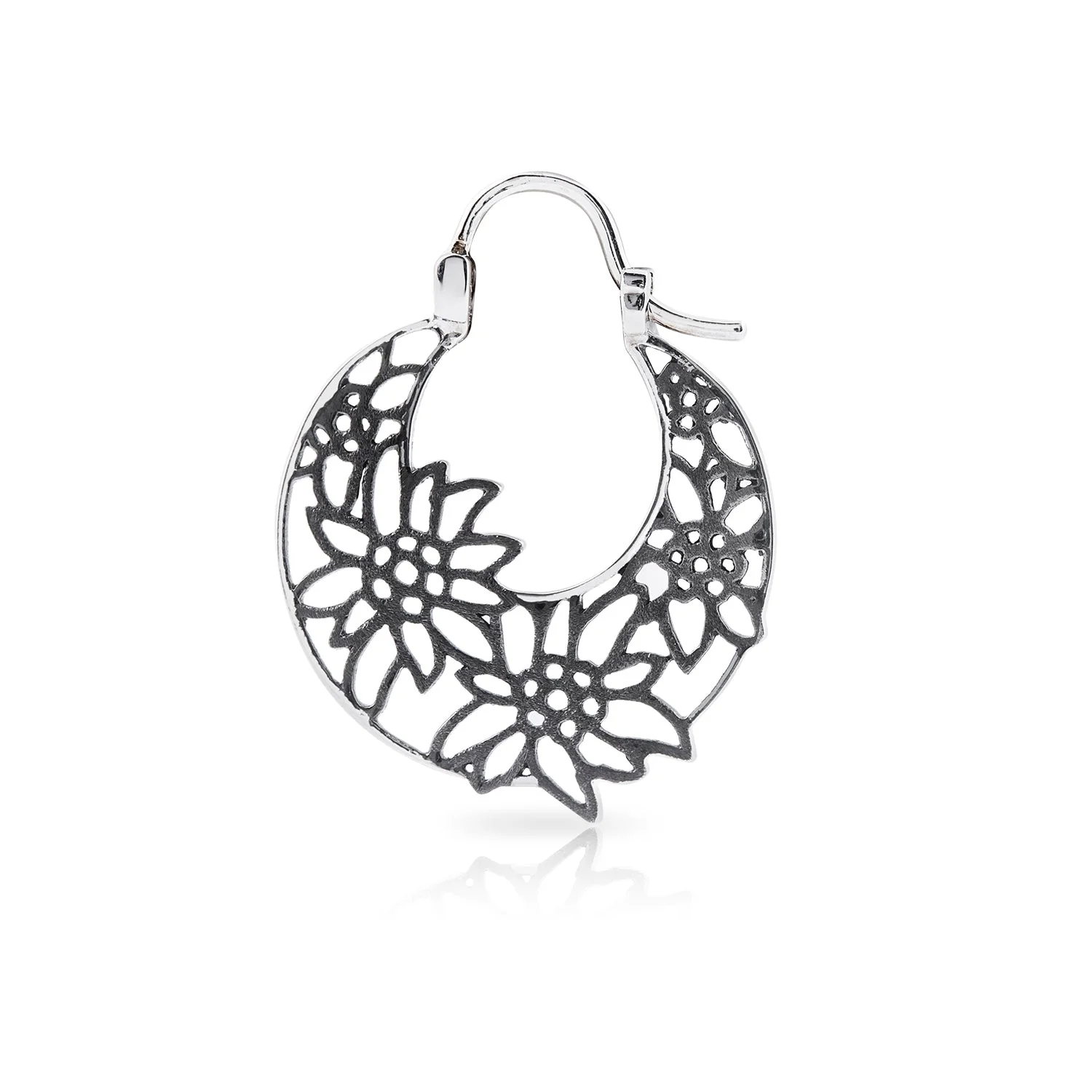 Kleine Creole Sterlingsilber Edelweiss Filigran Rhodium Schwarz Korbform E-7019