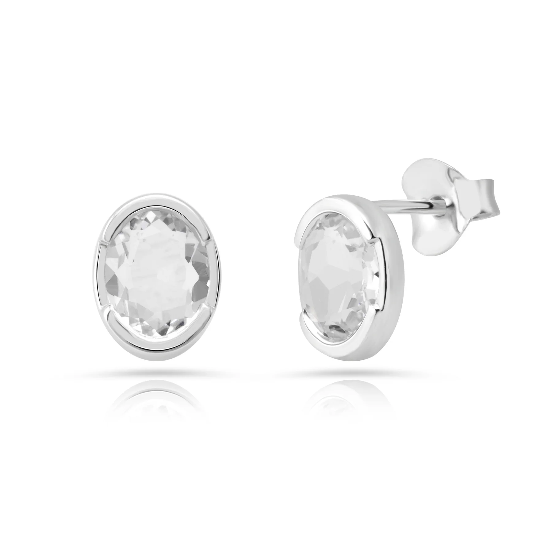 Ohrringe Ohrstecker Sterlingsilber rhodiniert mit Kristallquarz oval facettiert SR-732