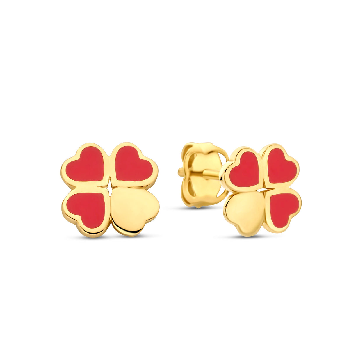 Ohrstecker Kleeblatt Herzen Lack rot Gold 585 57896