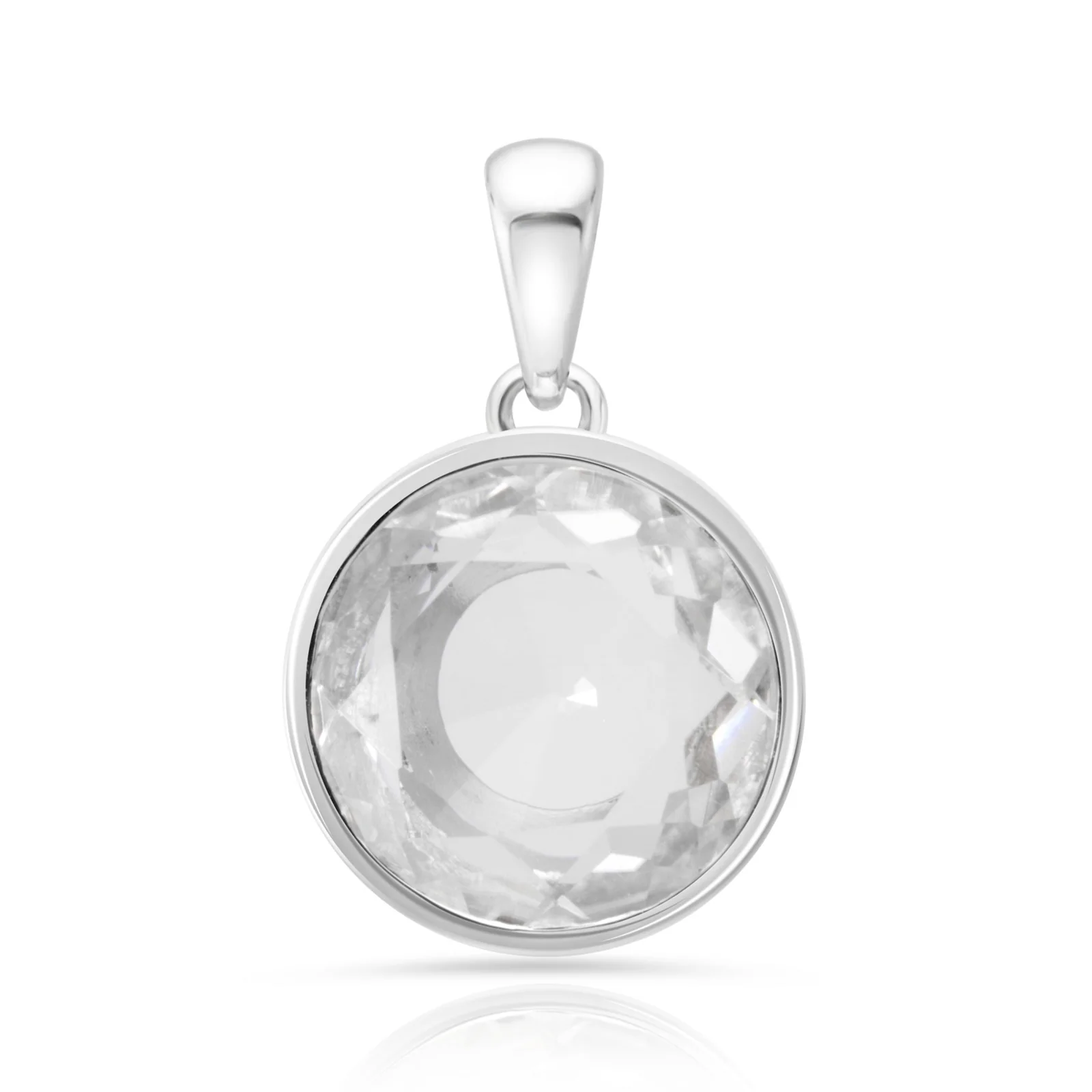 Anhänger aus rhodiniertem Sterlingsilber mit Öse und facettiertem Quarzkristallstein SR-734