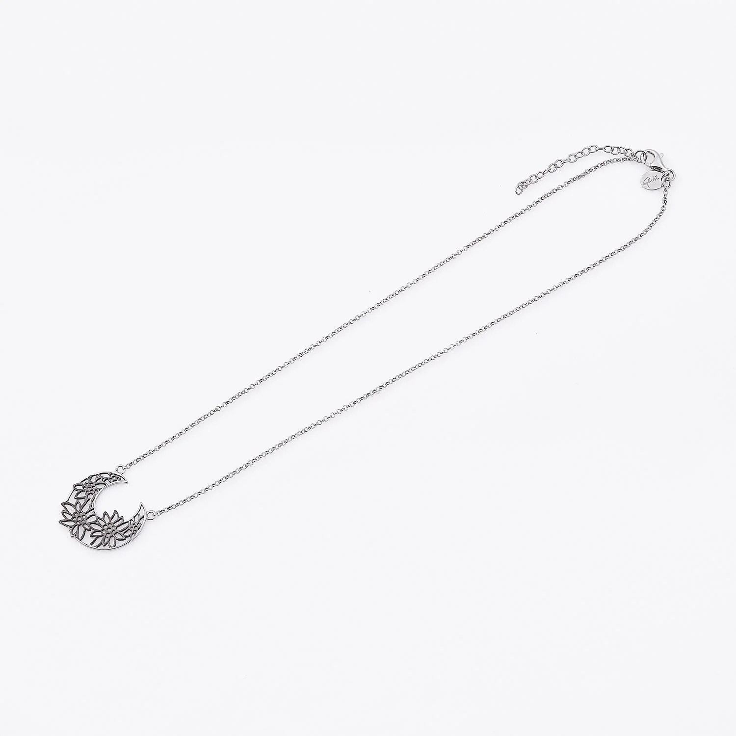 Sterlingsilber Halskette mit schwarzem Rhodium Edelweiss Filigran Korb Anhänger N-7022