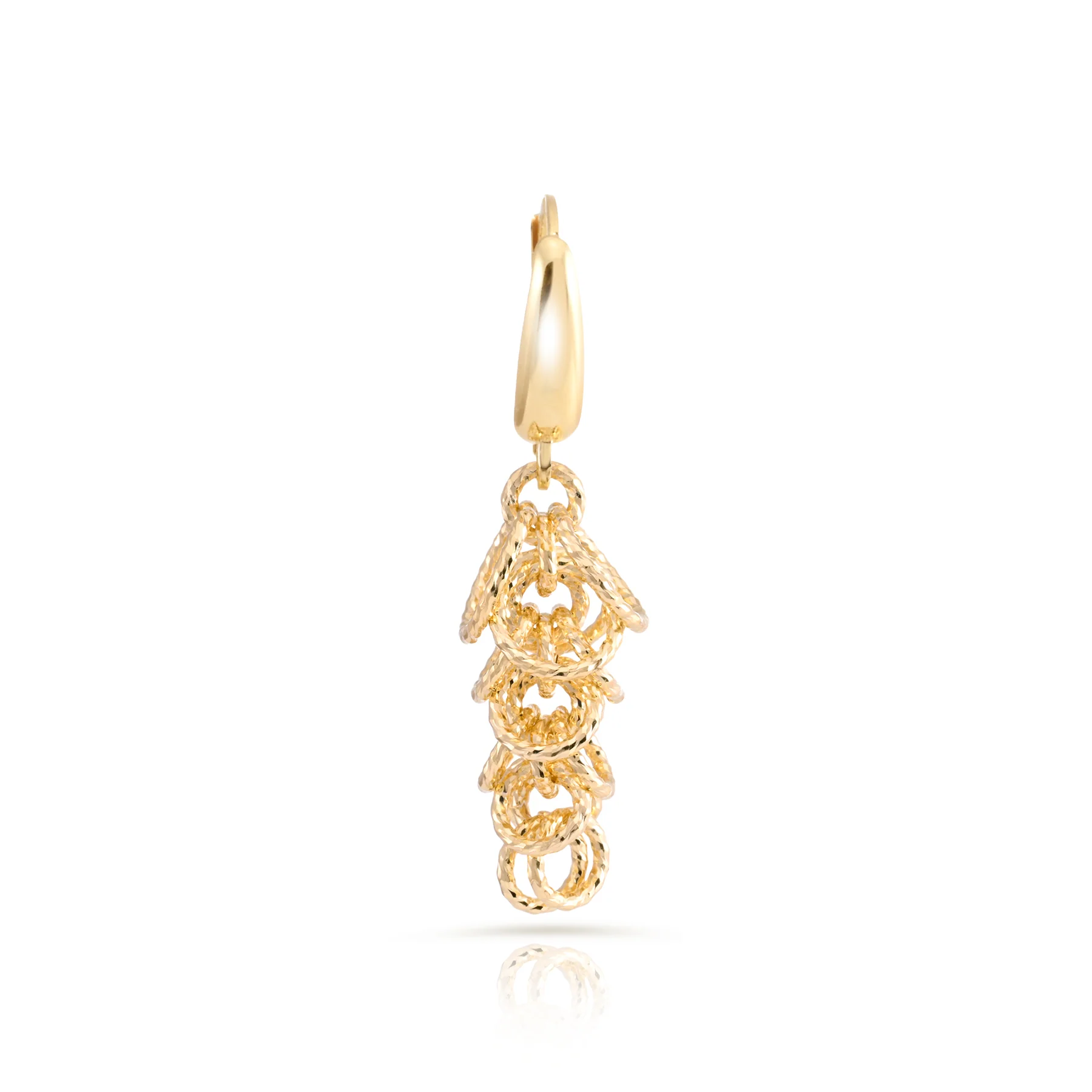 Sterling-Silber-Ohrringe mit Gelbgoldbeschichtung in länglicher Baumform, mit mehreren Ringen und glänzender Diamantschliff-Oberfläche EG-4620