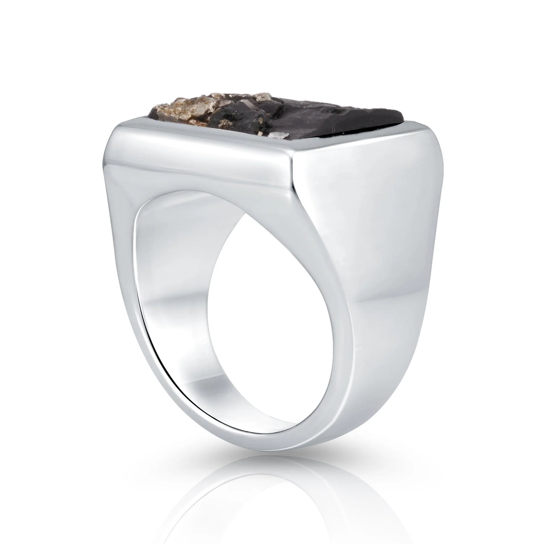 Sterlingsilber Siegelring, verziert mit einem Schweiz Pyritschiefer R-4338-58