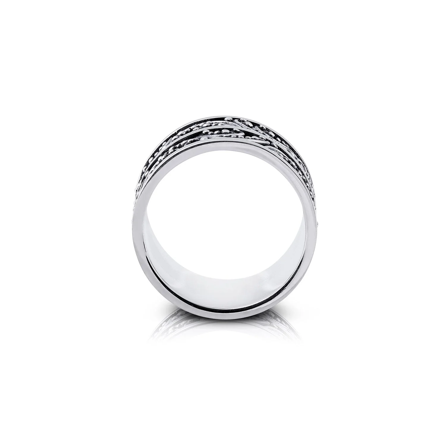 Ring aus Sterlingsilber mit glänzendem, oxidiertem Finish, das hübsche Muster erkennen lässt R-4345