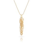 Sterling Silber Halskette mit Gelbgoldbeschichtung, lange, feine, gedrehte Kette, länglicher Baum-Anhänger, mehrere Ringe mit Diamantfinish NG-4626