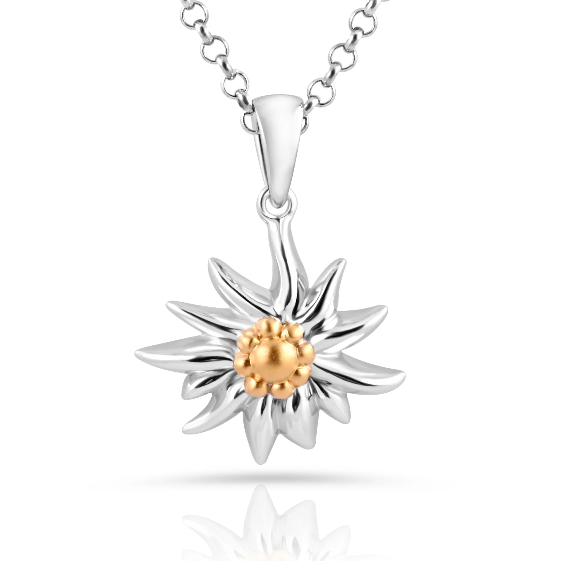 Set aus Edelweiss Halskette und Ohrringe aus glänzendem Bicolor Silber S-8101