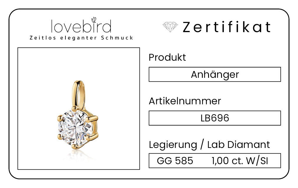 Lovebird Anhänger mit Lab Grown Brillant 1,00 ct. Gelbgold 585 LB696