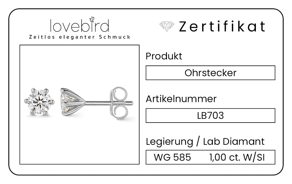 Lovebird Ohrstecker mit Lab Grown Brillant 1,00 ct. Weißgold 585 LB703