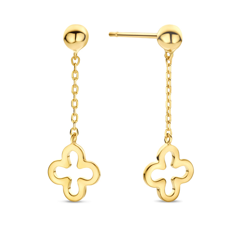 Ohrstecker mit Kette und Kleeblatt Gold 585 57801