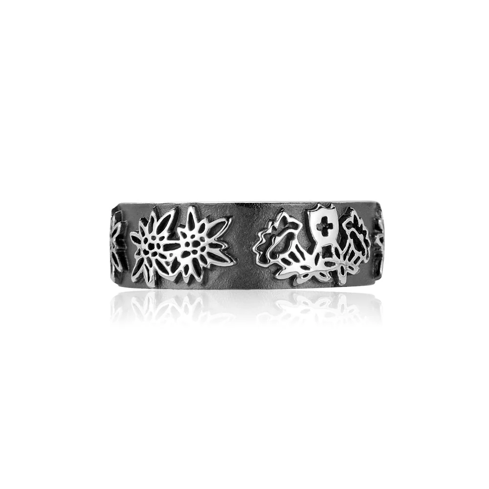 Sterlingsilber Ring mit einem Strauss Edelweiss R-7010-1