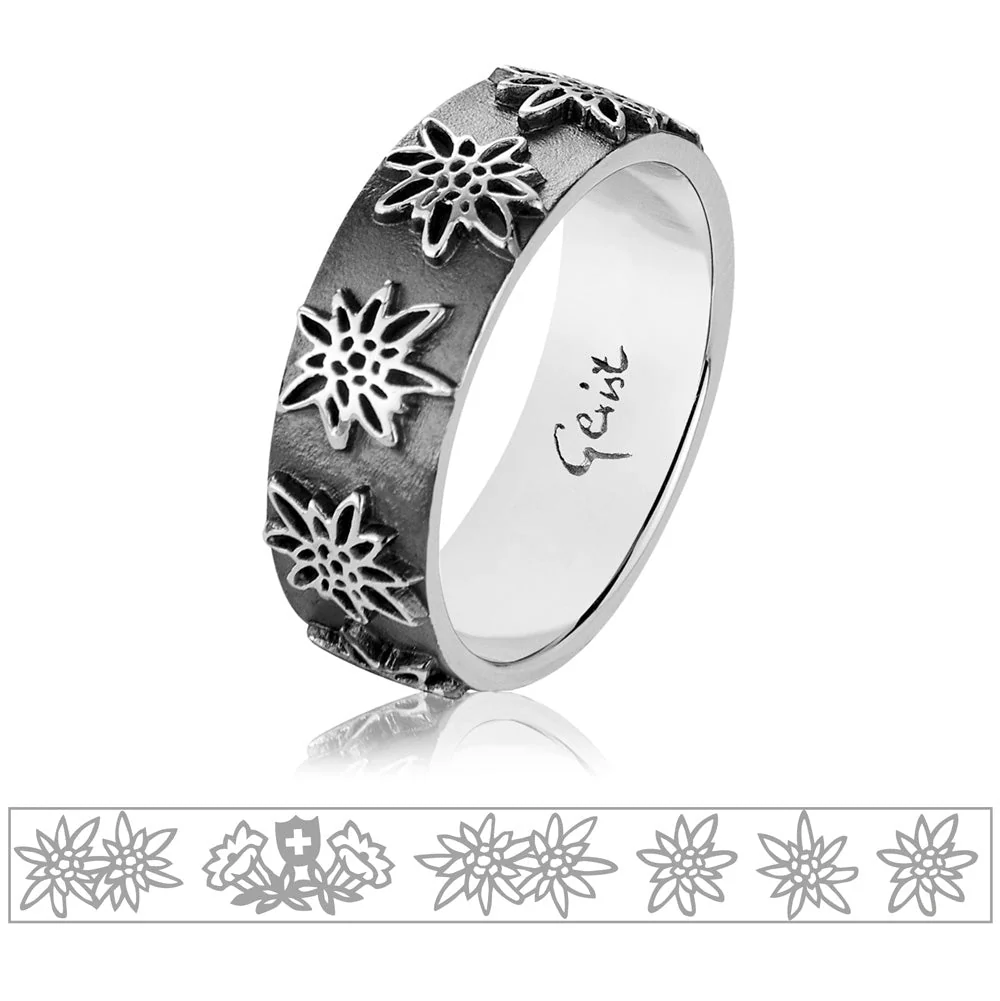 Sterlingsilber Ring mit einem Strauss Edelweiss R-7010-1