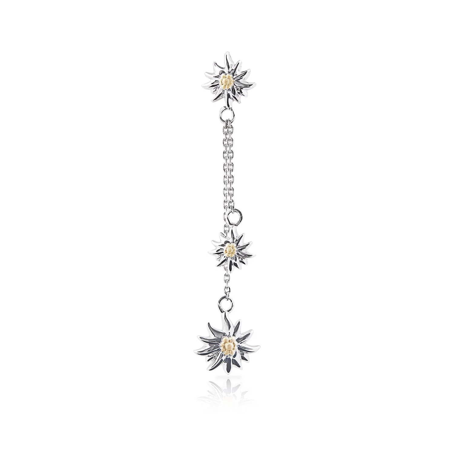 Sterlingsilber Ohrstecker Hängende Bicolor Edelweiss mit Satin Kette EG-7022