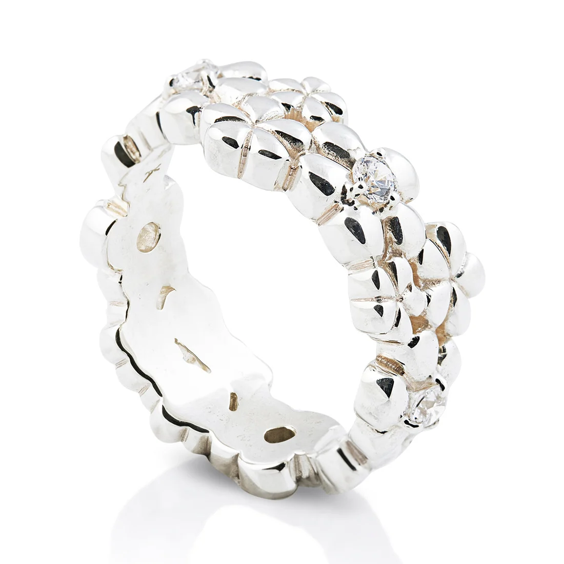 Ring aus Sterlingsilber, bestehend aus Blumen mit weißen 3mm Zirkonia 20-1034