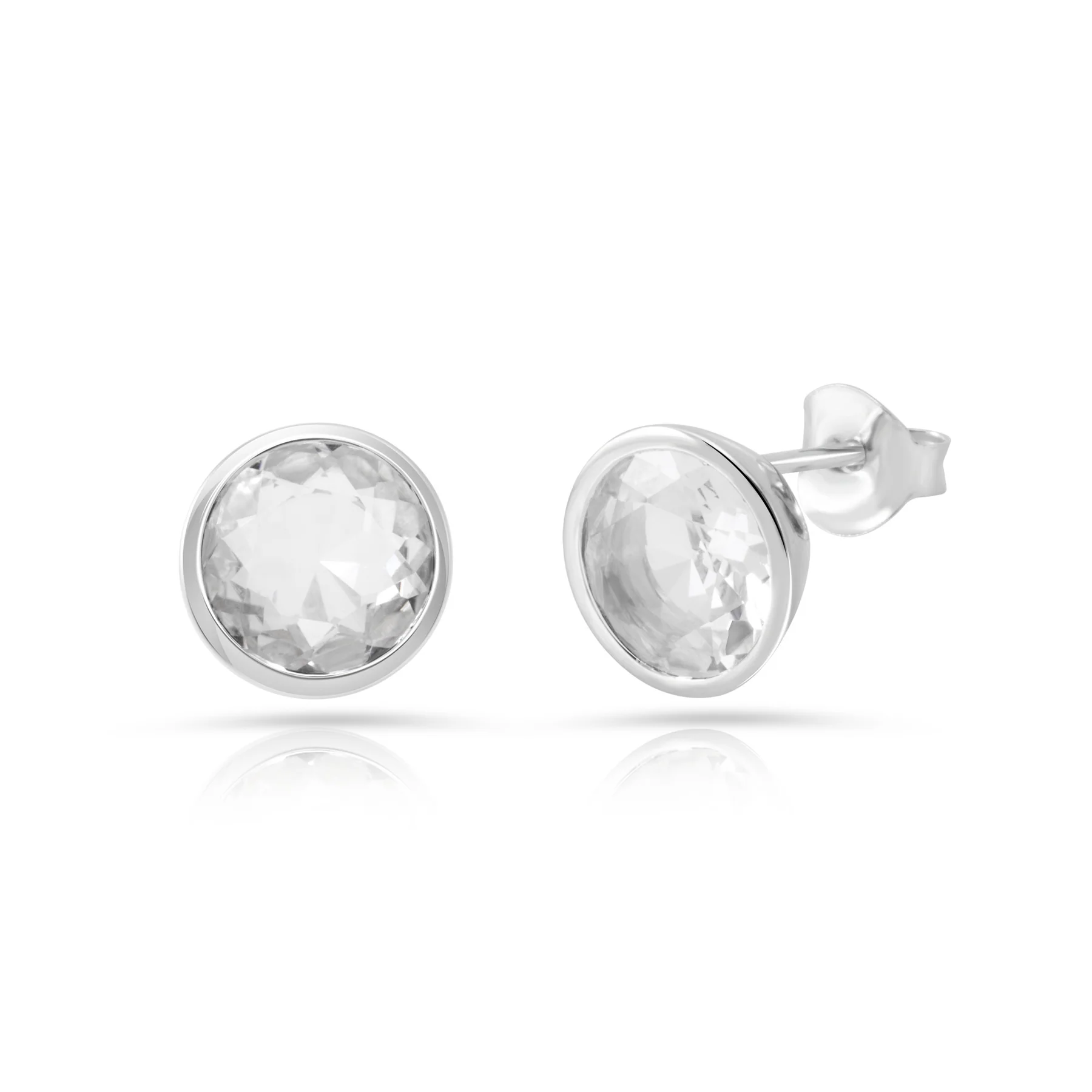 Ohrringe Ohrstecker Sterlingsilber rhodiniert mit Bergkristall runder facettierter Stein SR-728