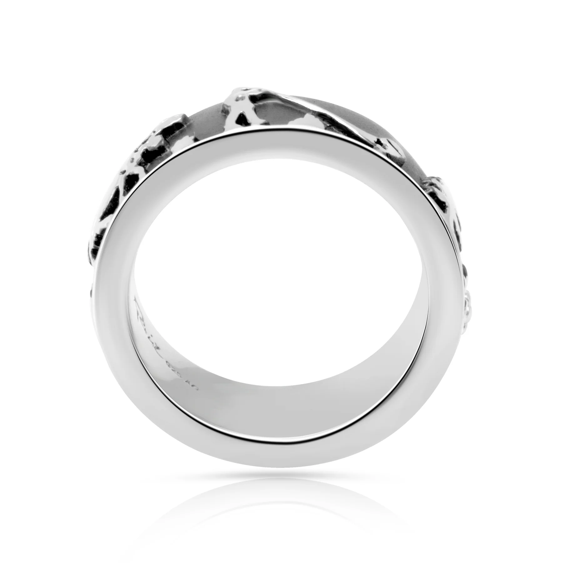 Ring aus schwarzem Rhodium-Sterlingsilber mit Tannenbäumen, Alphorn, Kühen und Edelweiss R-7025-48