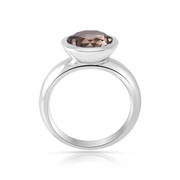 Ring aus rhodiniertem Sterlingsilber mit rundem, facettiertem Rauchquarz SR-915