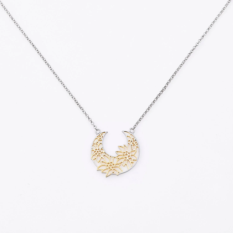 Sterlingsilber Halskette mit Gold Edelweiss Filigran Bicolor Korb Anhänger NG-7021