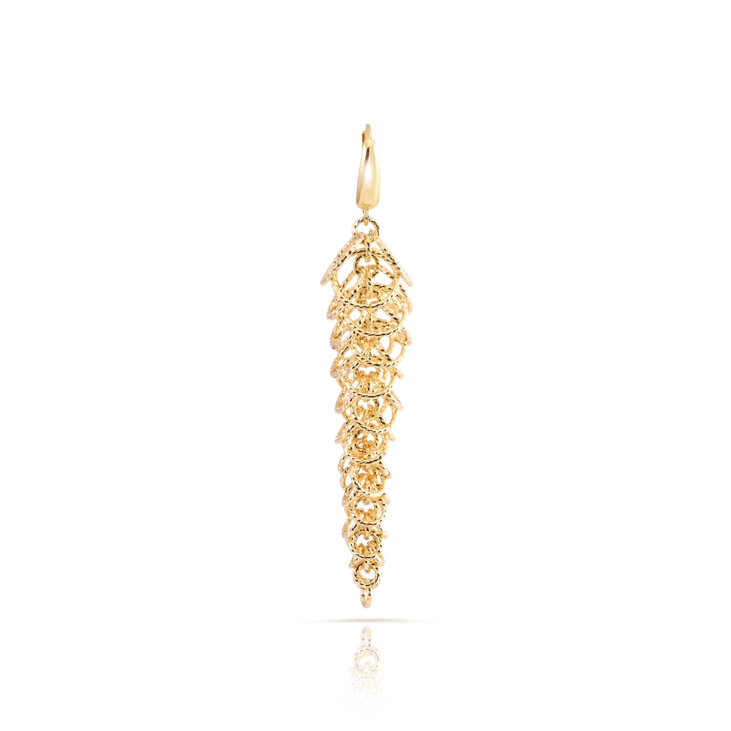 Ohrringe aus Sterlingsilber mit Gelbgoldbeschichtung, längliche Baumform, mehrere Ringe mit glänzender Diamantschliff-Oberfläche EG-4618