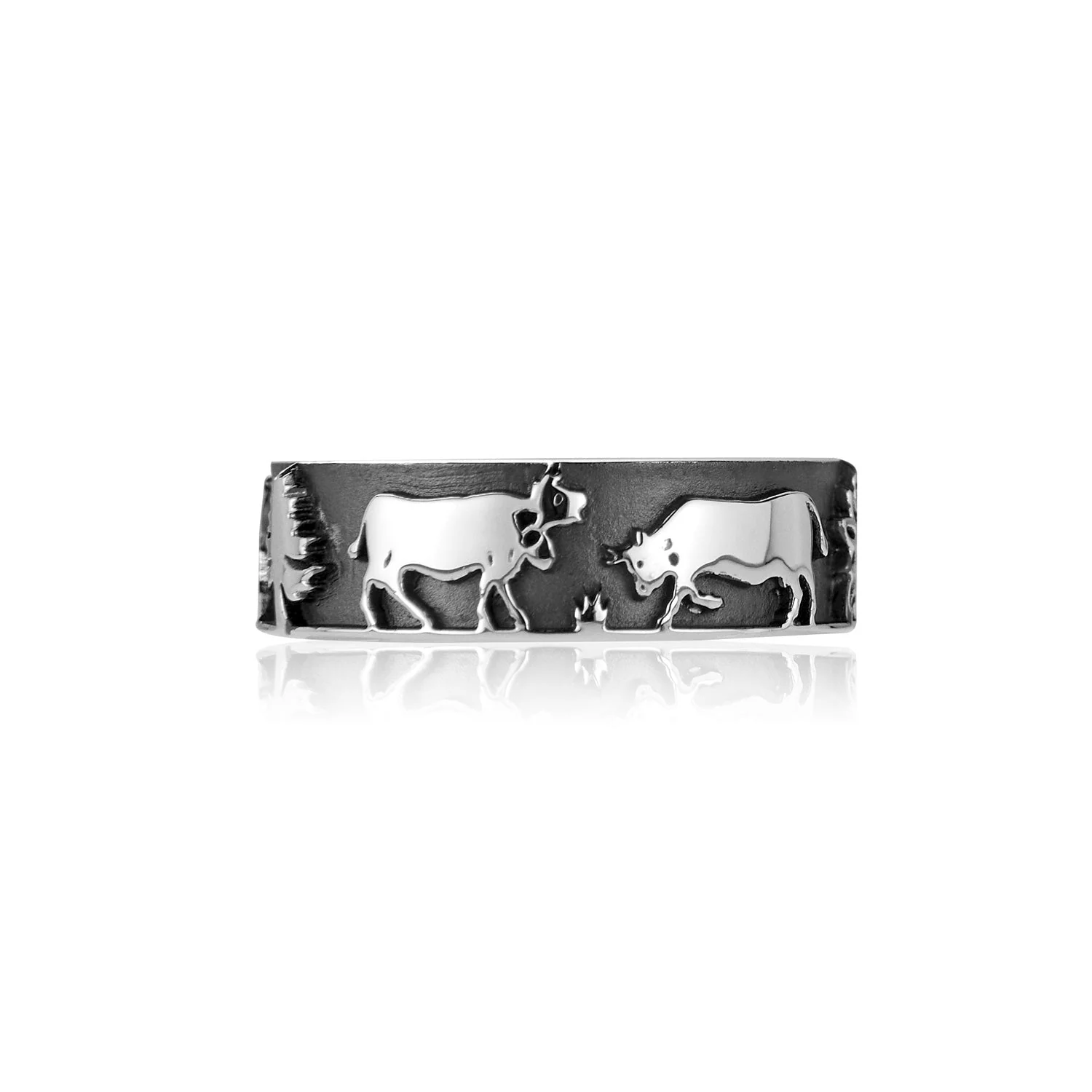 Edelweiss Ring Sterlingsilber mit Edelweiss, Matterhorn, seine Kühe und Tannen verziert R-7009-1