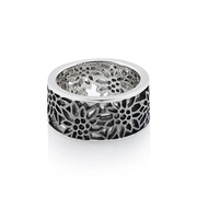 Breiter Ring aus Sterlingsilber mit Edelweiss Filigran Rhodium Schwarz R-8005