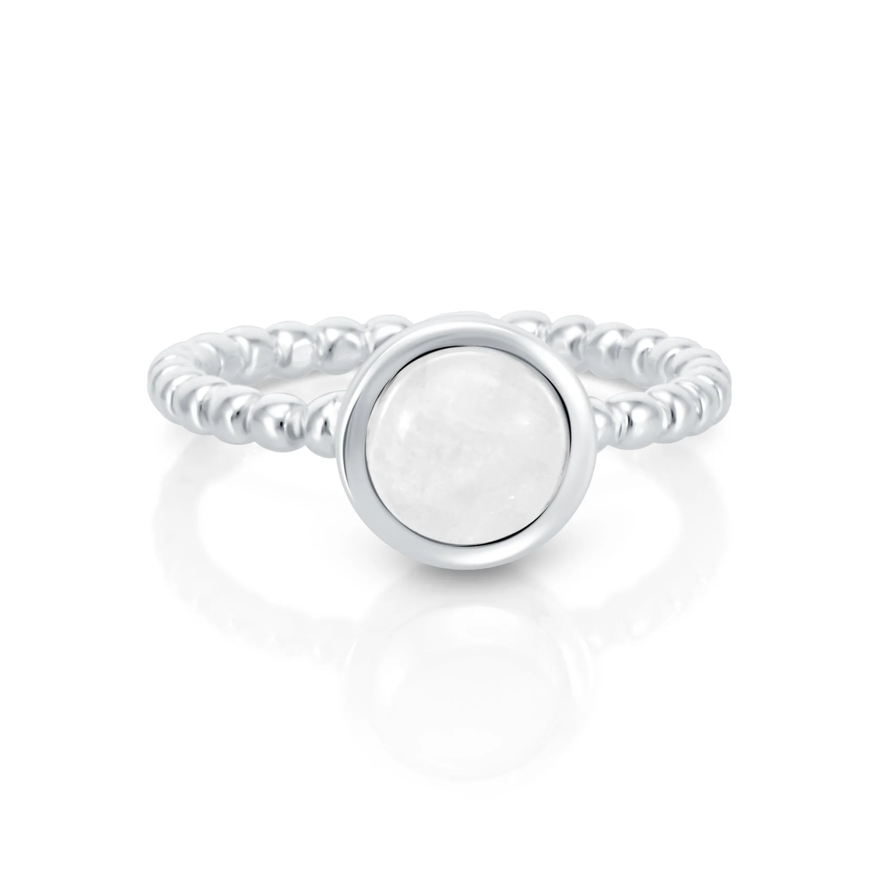 Sterlingsilber Ring mit Regenbogen Mondstein Cabochon rund RI-10118A-58