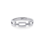 Ring aus Sterlingsilber, der ein modernes rechteckiges Design mit einem zarten Hauch von Glanz durch diese Zirkonia verbindet R-4358