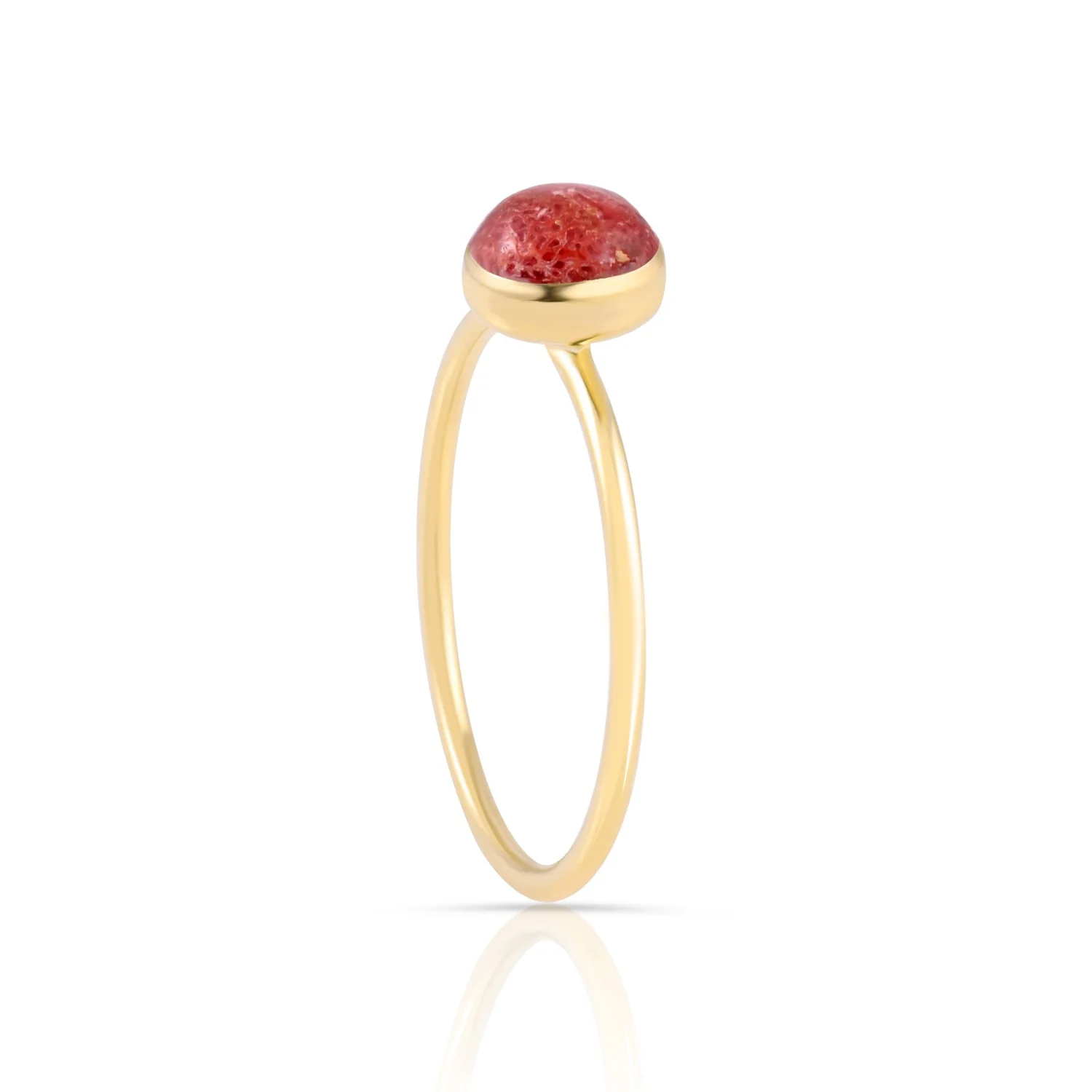 Kleiner Ring aus Sterling Silber mit einer runden Schwammkoralle als Cabochon RI-10126GP-48