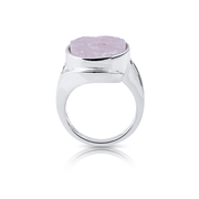 Ring aus Sterlingsilber mit einem rohen oval Rosenquarz (1,4x1,8mm) R-4330