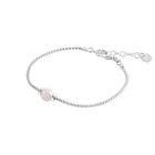 Armband aus rhodiniertem Sterlingsilber mit geflochtener Kette und glänzender Oberfläche sowie einer runden weißen Süßwasserperle B-4643