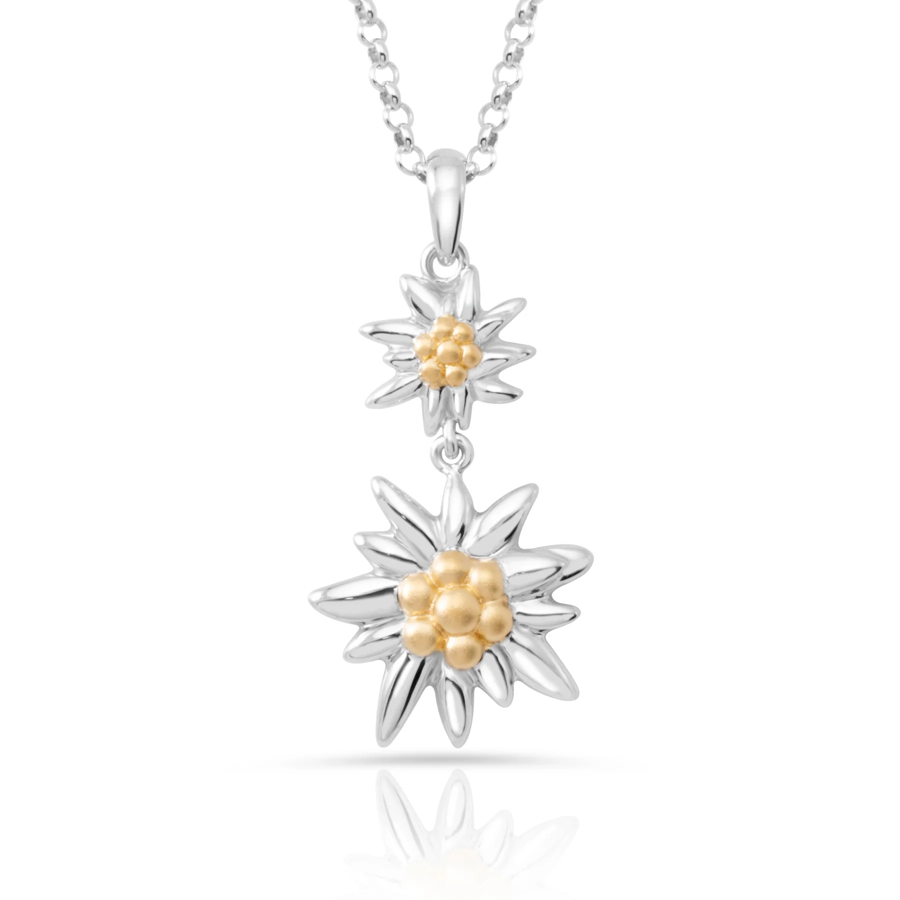 Sterlingsilber Halskette mit bicolor Edelweiss Doppelanhänger NG-8029