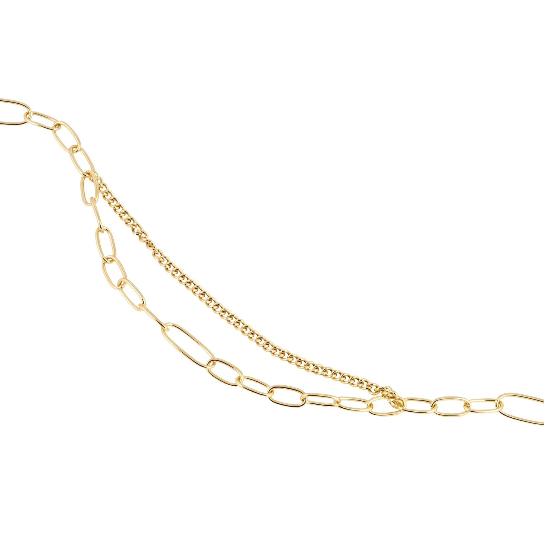 Halskette aus Sterlingsilber mit Gelbgoldbeschichtung bestehend aus ineinander verschlungenen ovalen Gliedern unterschiedlicher Größe und einer Gourmetgliederkette NG-1514