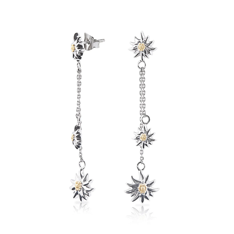 Sterlingsilber Ohrstecker Hängende Bicolor Edelweiss mit Satin Kette EG-7022