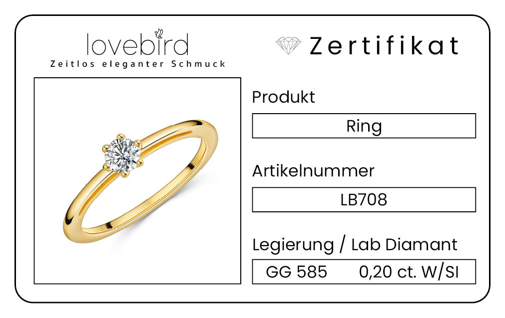Lovebird Damenring mit Lab Grown Brillant 0,20 ct. Gelbgold 585 LB708