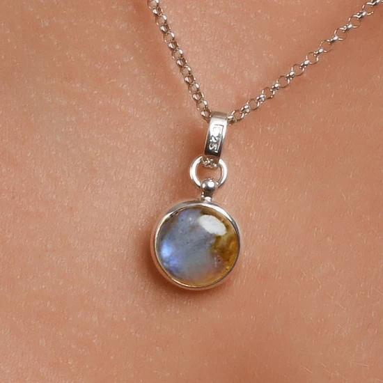 Sterling Silber Anhänger mit wunderschönen runden Labradorit Cabochon Top-Qualität P-3986