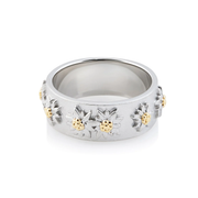 Ring aus Sterlingsilber mit Bicolor Edelweißen auf flachem Profil, Satin-Finish RG-8000