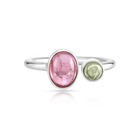 Verstellbarer Ring aus Sterlingsilber mit ovalem Turmalin Cabochon und rundem Turmalin Cabochon R-4597