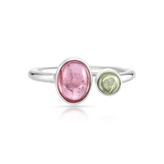 Verstellbarer Ring aus Sterlingsilber mit ovalem Turmalin Cabochon und rundem Turmalin Cabochon R-4597