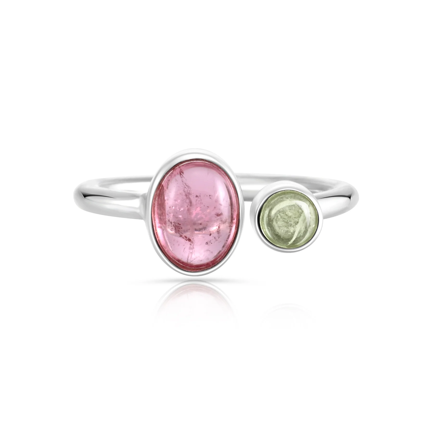Verstellbarer Ring aus Sterlingsilber mit ovalem Turmalin Cabochon und rundem Turmalin Cabochon R-4597-50