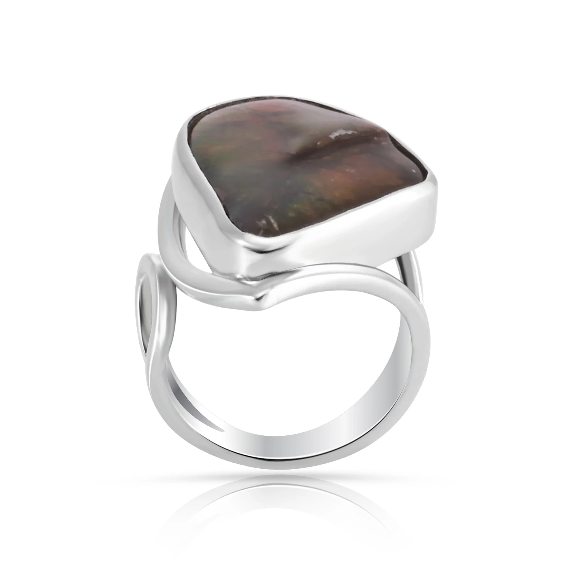 Verstellbarer Ring aus Sterlingsilber mit Ammolit in freier Form R-4585-52
