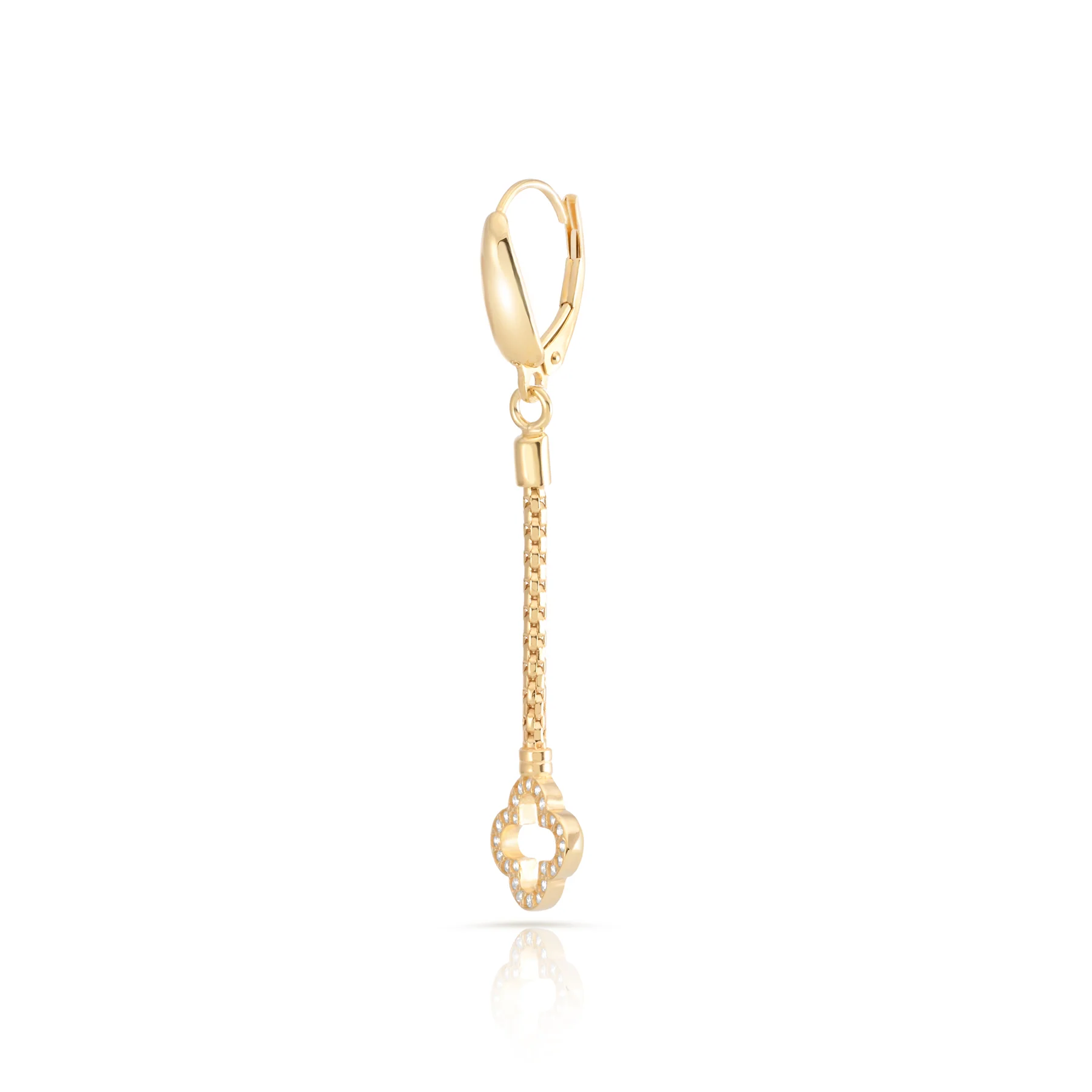 Ohrringe aus gelbvergoldetem Sterlingsilber mit geflochtener Kette und Kleeblatt Anhänger, besetzt mit weißen Zirkonia EG-4638