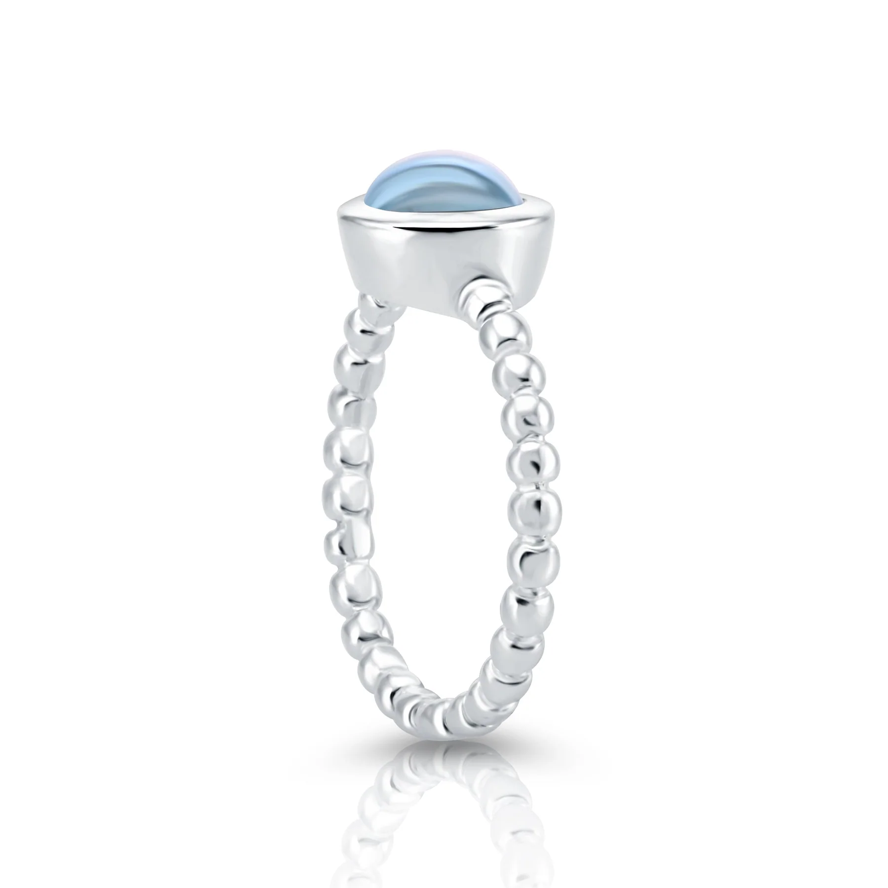Sterlingsilberring mit rundem himmelblauer Topas-Cabochon RI-10117A-50