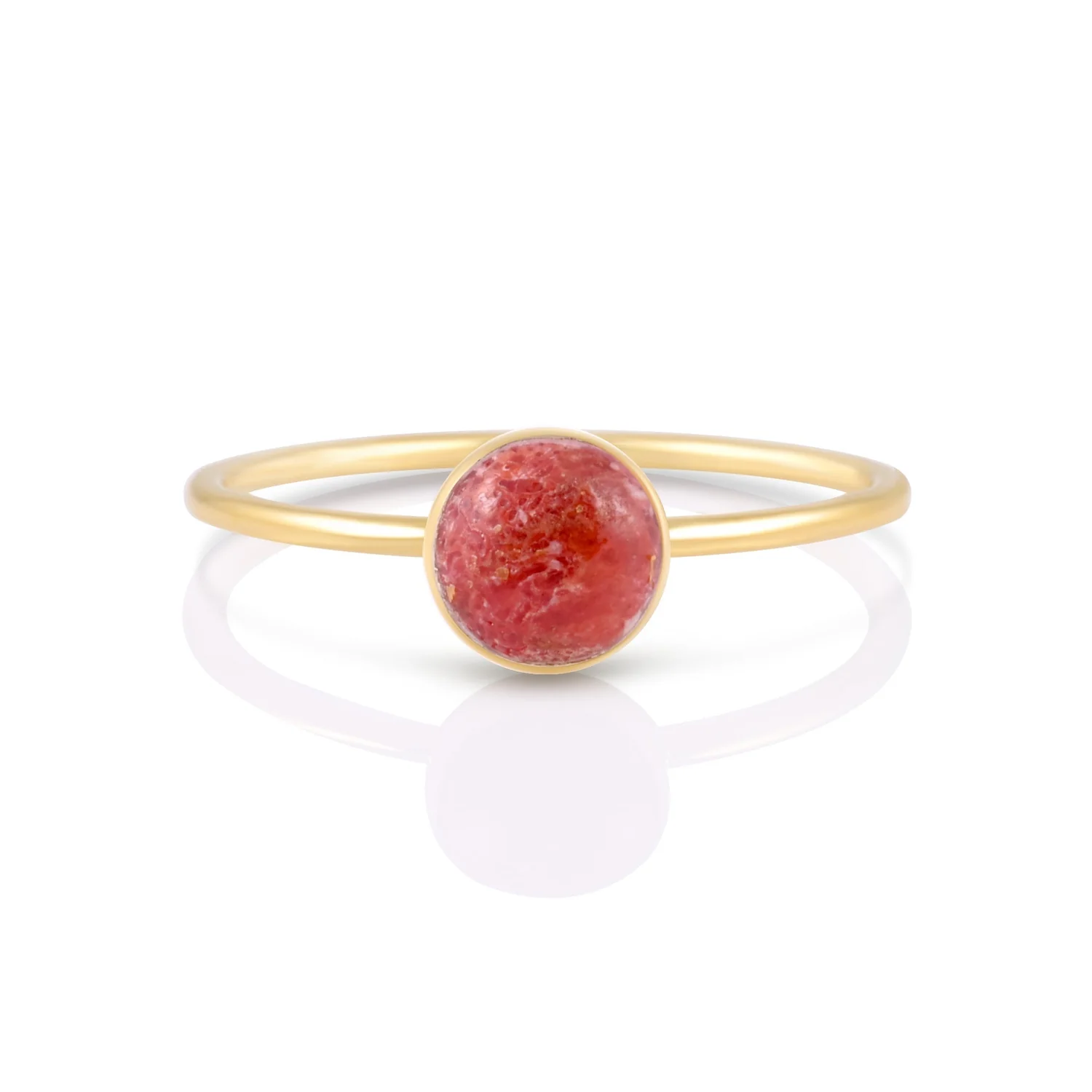Kleiner Ring aus Sterling Silber mit einer runden Schwammkoralle als Cabochon RI-10126GP-48