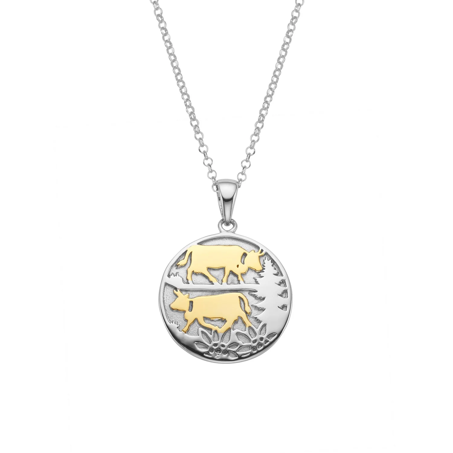 Set aus Halskette und Ohrringen aus Bicolor Silber mit Poya Motiv S-7002