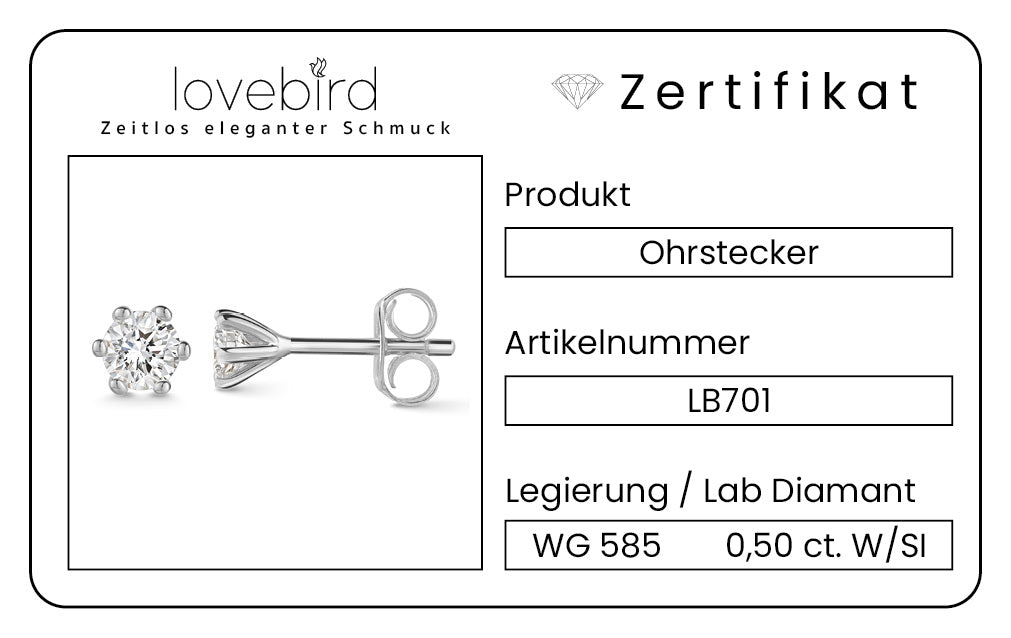 Lovebird Ohrstecker mit Lab Grown Brillant 0,50 ct. Weißgold 585 LB701