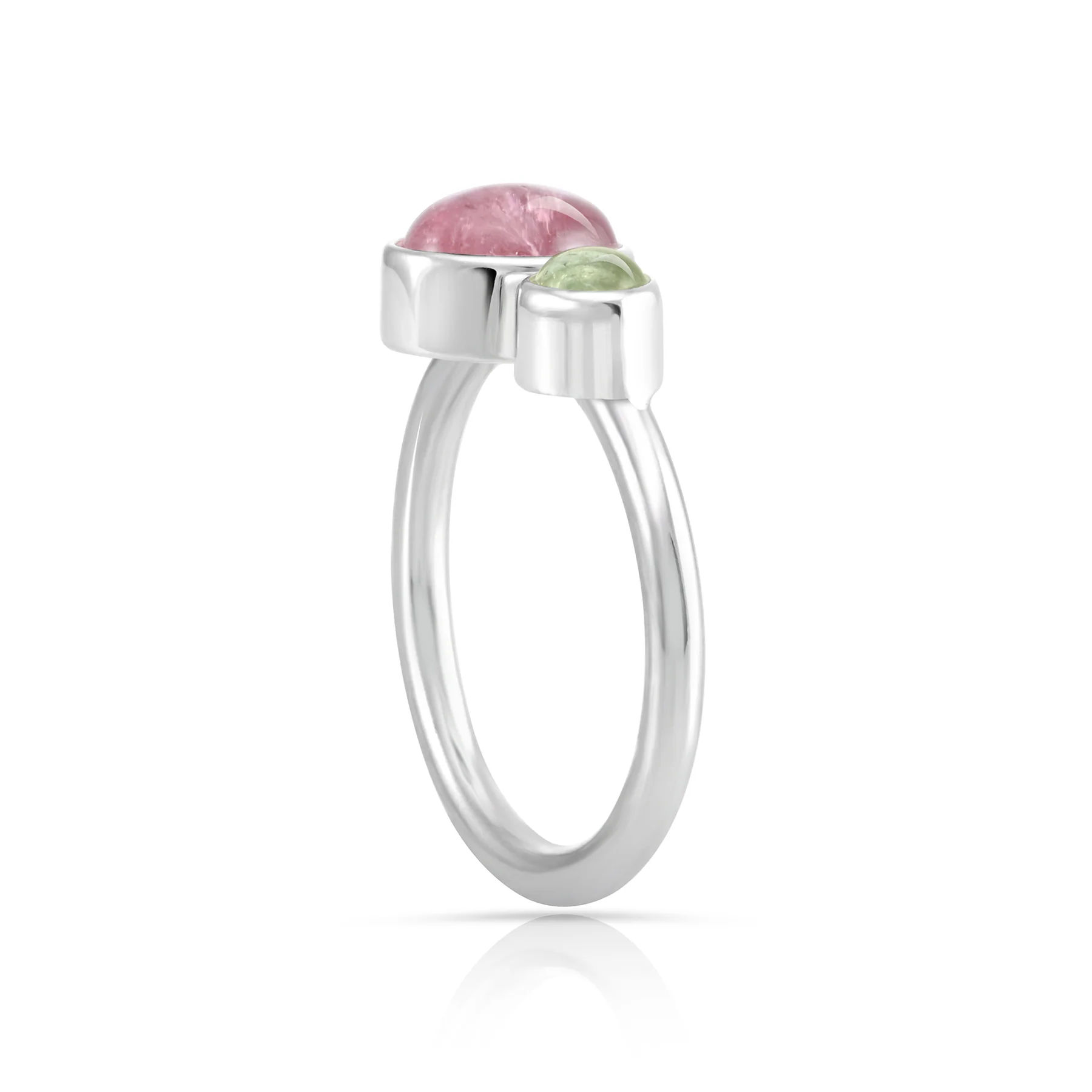 Verstellbarer Ring aus Sterlingsilber mit ovalem Turmalin Cabochon und rundem Turmalin Cabochon R-4597-50