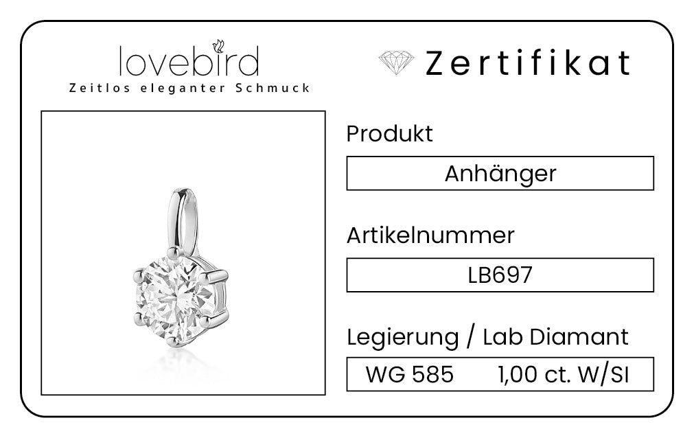 Lovebird Anhänger mit Lab Grown Brillant 1,00 ct. Weißgold 585 LB697