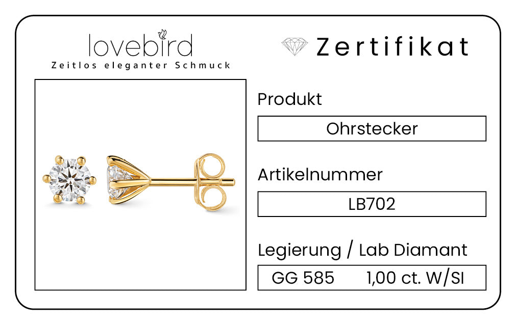 Lovebird Ohrstecker mit Lab Grown Brillant 1,00 ct. Gelbgold 585 LB702