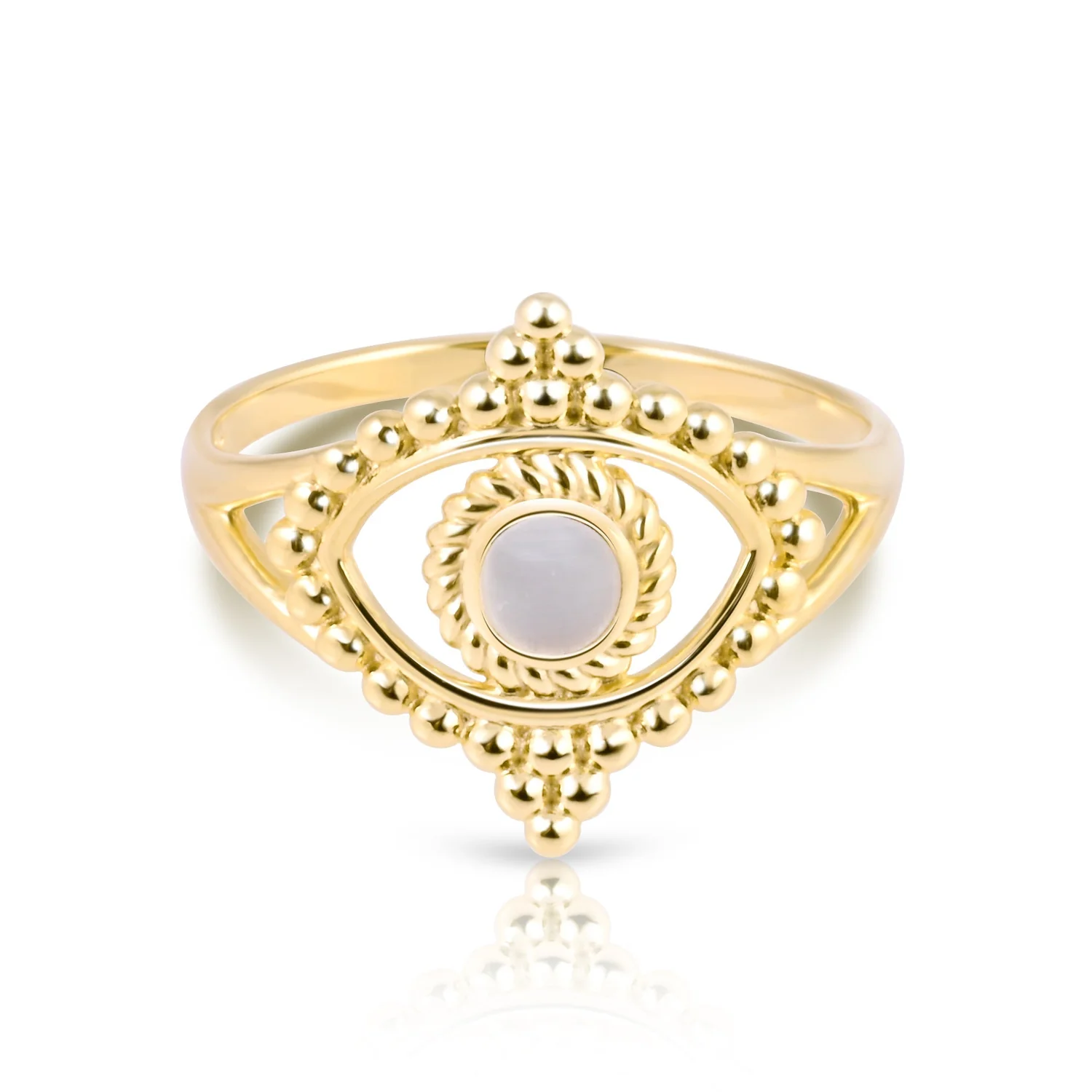 Durchbrochener Ring im Ethno-Stil aus Sterlingsilber mit Perlmutt RI-10108GP-48
