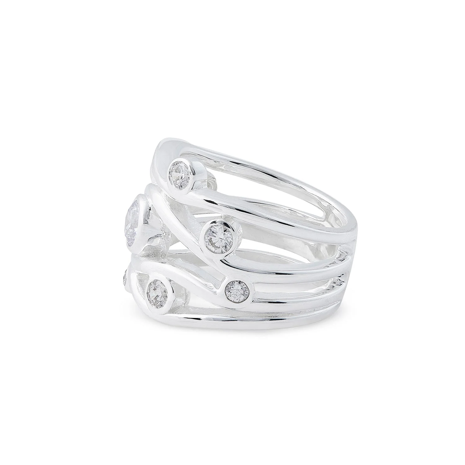 Elegant gestalteter Ring aus Sterlingsilber mit 9 Zirkonia 20-1017