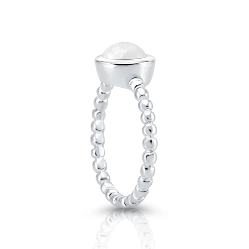 Sterlingsilber Ring mit Regenbogen Mondstein Cabochon rund RI-10118A
